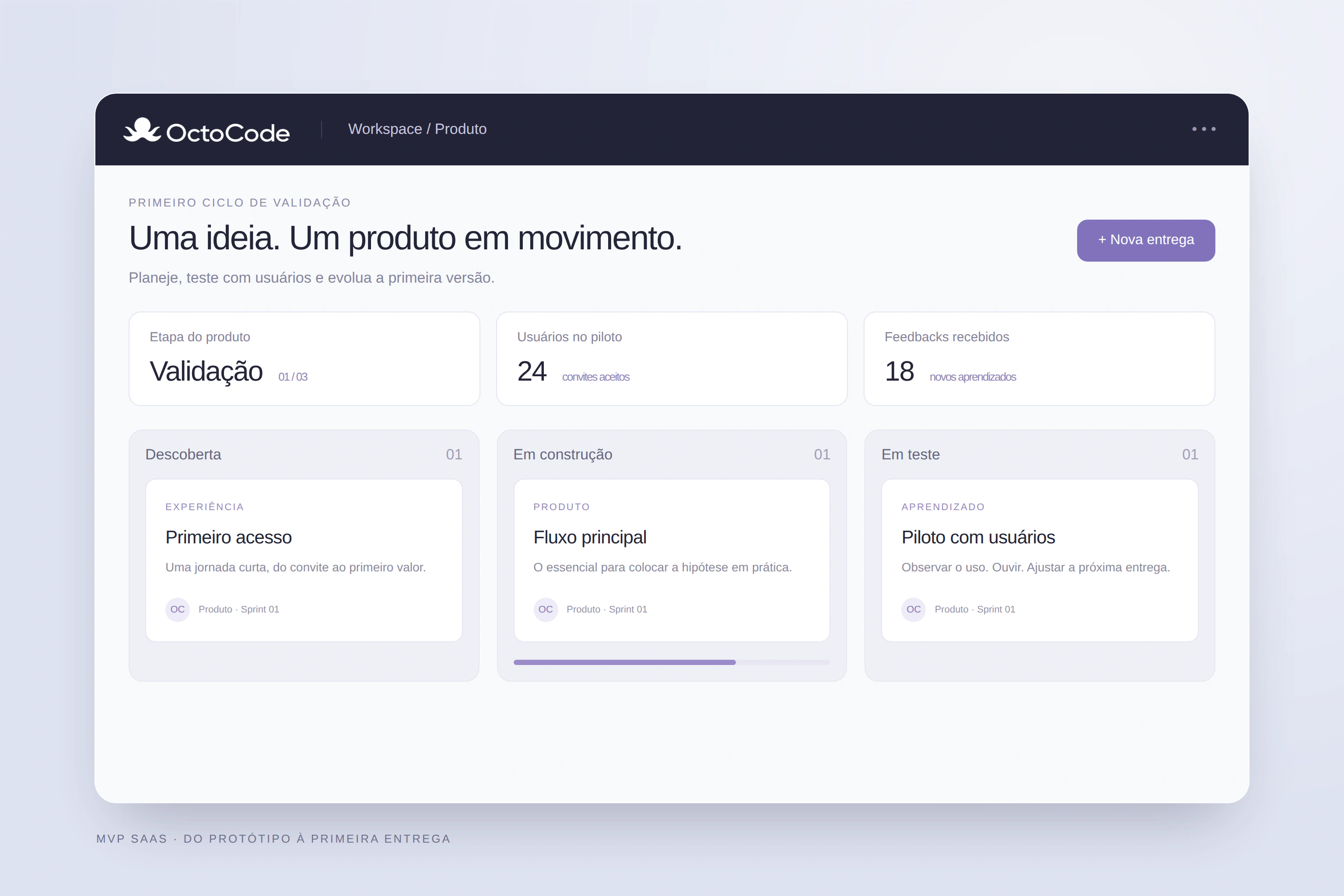 MVP SaaS funcional com configuração do espaço de trabalho e ciclo de validação com usuários — OctoCode
